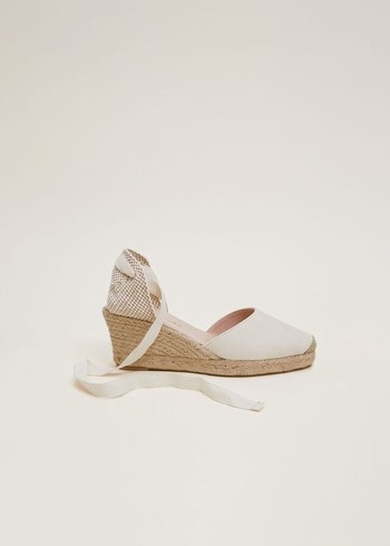 Phase Eight Suede Tie Espadrille Flats White USA | 3864917-DR